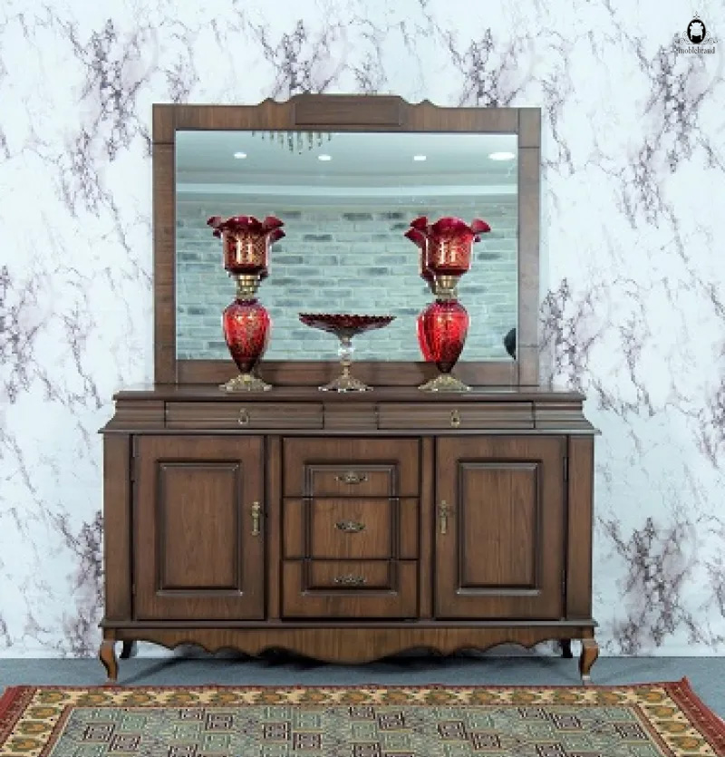 آینه و کنسول دو درب پنج کشو گردو آینه و کنسول دو درب پنج کشو گردو